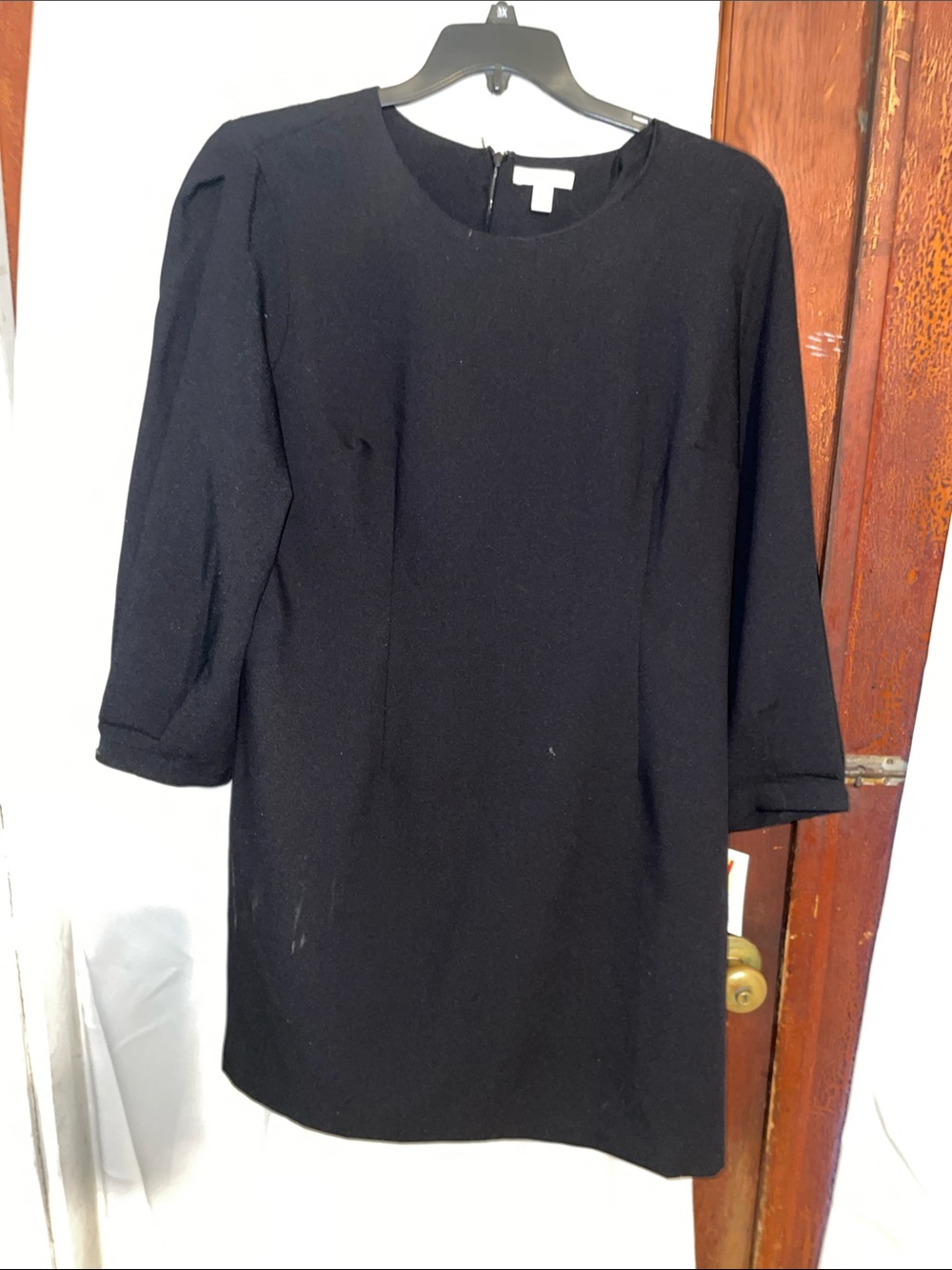 Nine West Black Midi Shift Dress with Three-Quarter Sleeves